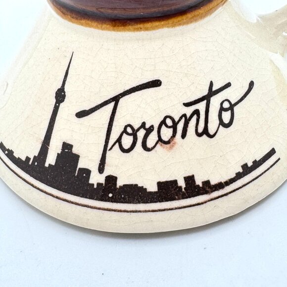 Toronto Ceramic Pottery Mug City Skyline Spill-Proof Handle Brown Beige Vtg - Picture 2 of 8